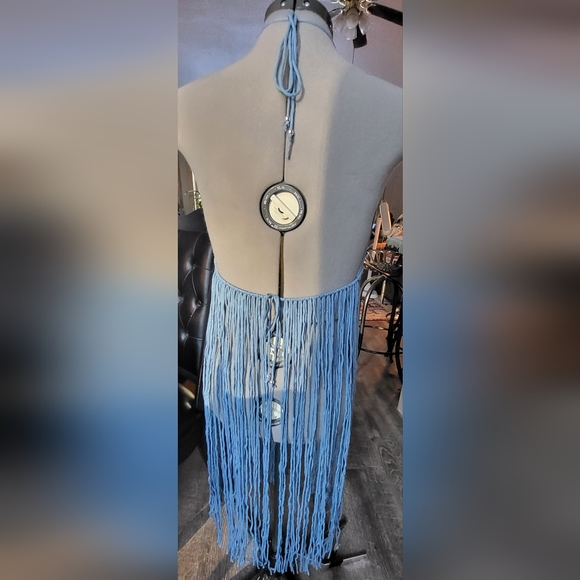 Gorgeous steel blue macreme lace dress coverup size medium - Picture 8 of 14